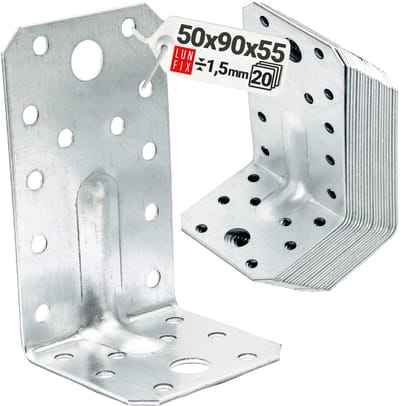 LUN FIX - Hoekverbinder - 20 stuks - 90 mm x 50 mm x 55 mm - verzinkt - bouwhoek