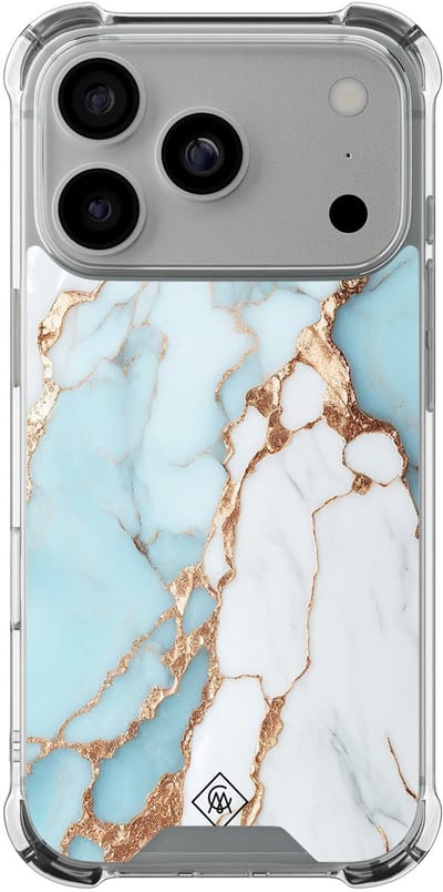 Casimoda® hoesje - Geschikt voor iPhone 17 Pro - Marmer Lichtblauw - Shockproof case - Extra sterk - TPU/polycarbonaat - Blauw, Transparant