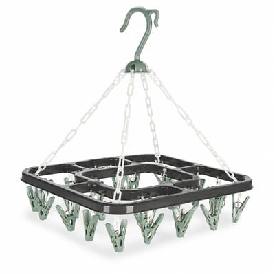 HEM Washanger Groen met 18 Knijpers – Opvouwbaar Droogrek – Ondergoedhanger – Sokhanger – Camping Wasrek – 24x31 cm – Inclusief HEM Microvezeldoekje