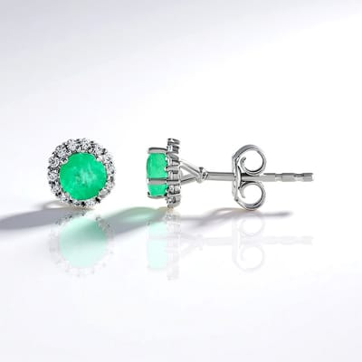 Cavill - Luxe 925 Sterling Zilver Oorbellen - Colombiaanse Smaragd 0,705 ct & Pavé Zirkonia 0,189 ct - Elegante Groene Ronde Edelsteen - Geplatineerd