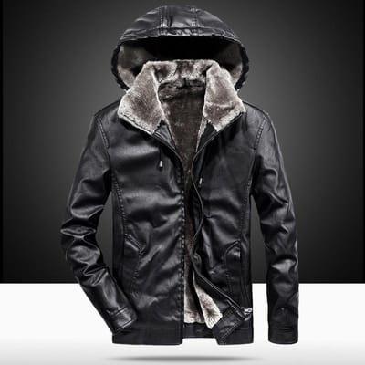 Herenleren jas, Imitatieleer Sherpa, Modieus heren pluche leren jack, Casual herenjas 4XL black