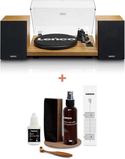 Lenco Platenspeler Bundel LS-500OK + TTA-6IN1 - Platenspeler met Bluetooth en externe Speakers + Cleaning Kit