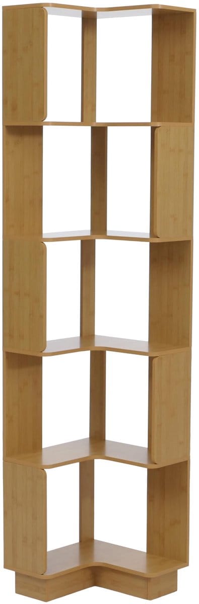 Hoekboekenkast MCW-P53, hoekrek staand rek woonrek, 5 niveaus MDF melamine 175x40x40cm ~ bamboe-look