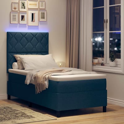 vidaXL - Boxspring - bed - met - LED-stripverlichting - Blauw - 100 - x - 200 - cm - Stof