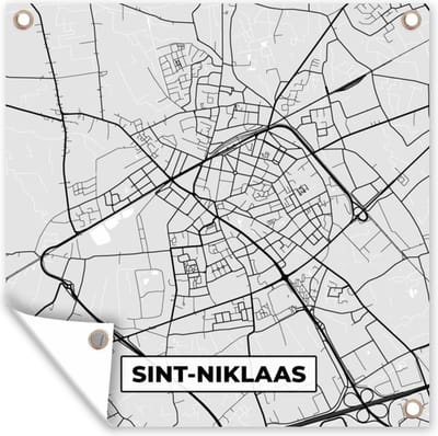 Tuin poster België – Sint Niklaas – Stadskaart – Kaart – Zwart Wit – Plattegrond - 200x200 cm - Tuindoek