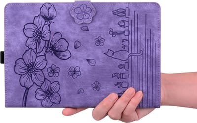 Bescherm-Etui Hoes Map geschikt voor Lenovo Tab M11 - Bloemen en Kat - Paars