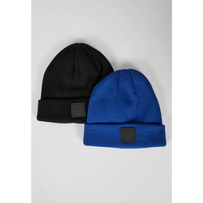 Urban Classics - Logopatch 2-Pack Kinder beanie - Kids 146 - Zwart/Blauw