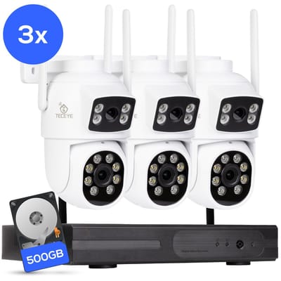 Teceye Dual Beveiligingscamera Buiten met Recorder - Draadloze Buitencamera - 3 Camera - 500GB Opslag