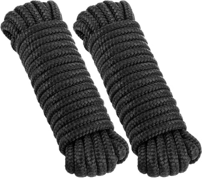 Boot Touwen - Meertouwen Aanlijnen - Boot Vastleggen - Dubbel Gevlochten Nylon - 3/8" x 25' (2 Pack) - Zwart