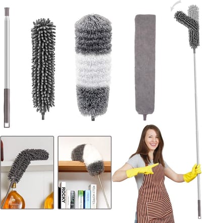 Set van 4 Telescoopplumeaus met Uitschuifbare Steel tot 252 cm, Flexibele Hoek en Wasbare Microvezel Koppen voor Stof, Spinnenwebben en Diep Schoonmaken