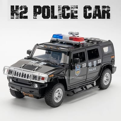 1:24 Schaal H2 Politieauto Speelgoed Minatuurmodellen Legering Diecast Deuren Openen Terugtrekken Geluid Licht Swat Voertuig Cadeaus Voor Jongens