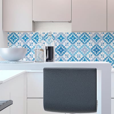 Zelfklevende tegelmuurstickers voor keuken en badkamer - 9 cementtegelstickers, Azulejos Airaro - 9 stickers, 20x20cm