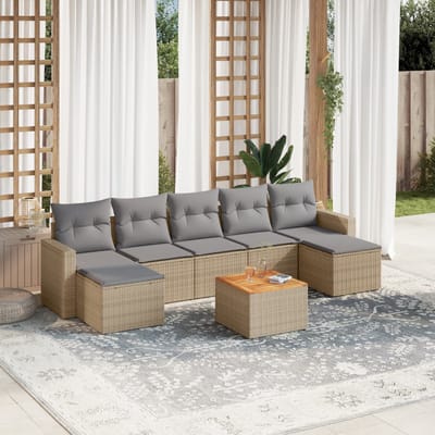 vidaXL - 8-delige - Loungeset - met - kussens - poly - rattan - beige