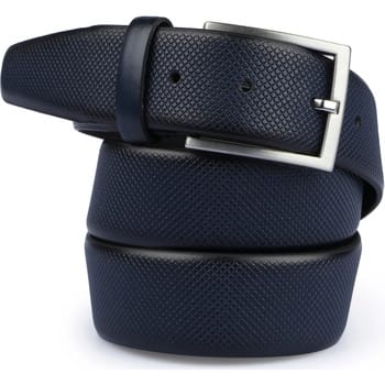 Suitable Riem Structuur Leer Donkerblauw (navy) - Maat 105 - Heren leren broekriem / broeksriem - Ceintuur - Riem formeel