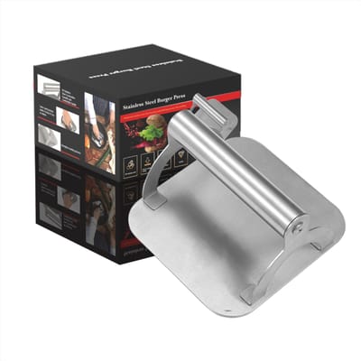 Anti-aanbak Burgerpers met Ergonomische Handgreep Voedselveilig Roestvrij Staal Burgerpers Bacon Worst zilver
