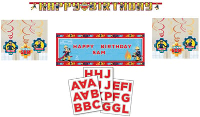 Amscan - Brandweerman Sam - Verjaardag decoratie set - Letter slinger - Banner - Plafond swirls - Personaliseer baar.