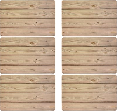 Bellatio Design Tafel Placemats - 6x - houten planken print - bruin - 43 x 28 cm - diner en ontbijt onderleggers