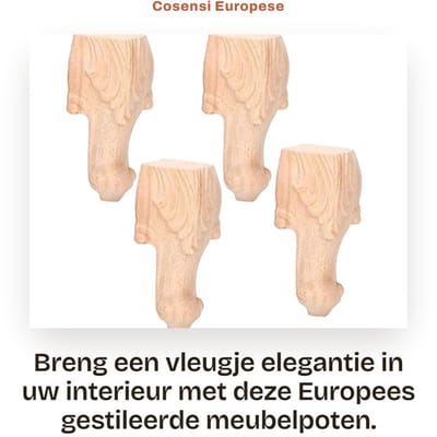Dailygoods- Tafelpoten Houten Sculptuur - Meubelpoten Set van 4 - Europese Stijl - Duurzaam - 15 x 6 cm - Bescherming tegen Vocht