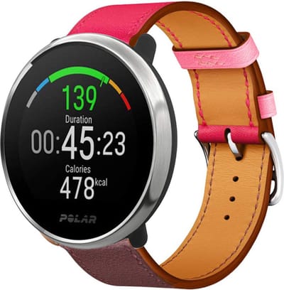 Strap-it Kunst leren smartwatch bandje - geschikt voor Polar Ignite / Ignite 2 / Ignite 3 / Unite / Pacer - knalroze/roodbruin