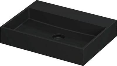 INK United wastafel porselein zonder kraangat inclusief porseleinen click plug en verborgen overloop systeem 60x45x11cm, mat zwart