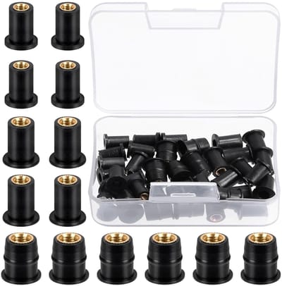 Complete 37-delige Zwarte Rubber Moeren Set voor Windscherm en Motor Trim, Neopreen Uitbreidingsmoeren en Messing Moeren voor Kano en Boot