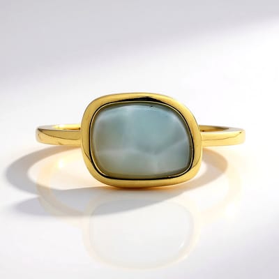 Cavill - Elegante Zilveren Ring - 925 Sterling Zilver Verguld - 1,85 ct Larimar Cabochon - Blauwe Edelsteen uit Dominicaanse Republiek