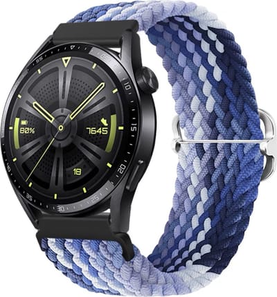 Stravo Nylon Stretch bandje 20mm - Gradiënt Blauw Horlogebandje geschikt voor Samsung Galaxy Watch 7 / 6 / 5 / Pro / 4 / 3 / Active 2 - Garmin Approach / Forerunner / Venu 2 Plus / SQ / Vivomove - Polar Ignite / Unite