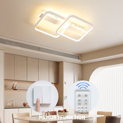 ANTENLICHT - LED Plafondlamp Wit - Plafonniere Vierkant - Modern - Binnenverlichting - Dimbaar 3 staps - Hal slaapkamer lamp - 3000K-6500K - 4.260LM - 38W - Met Afstandsbediening