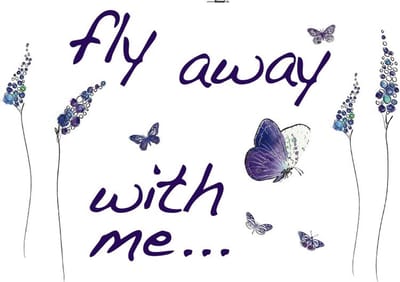 Muursticker Vlinders en Lavendel - Tekst - Dieren - Zelfklevend - Paars - Muurdecoratie - Stickers - 100 x 70 cm - Komar
