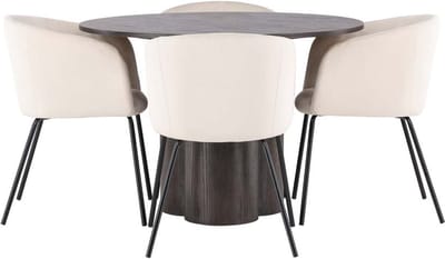 Olivia eethoek tafel mokka en 4 berit stoelen beige.