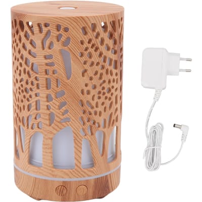 200ml Houtnerf Aroma Diffuser 8W Automatische Uitschakeling Kleurrijke LED Stille Luchtbevochtiger voor Auto en brown