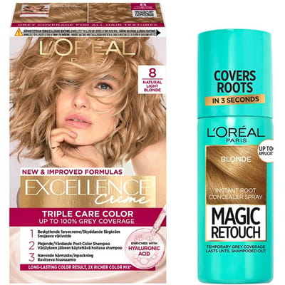 L'Oréal Paris L'Or&eacute;al Paris Excellence Creme Hair Color 8.0 Natural Light Blonde &amp; Magic Retouch Root Concealer Spray 5 Blonde 1