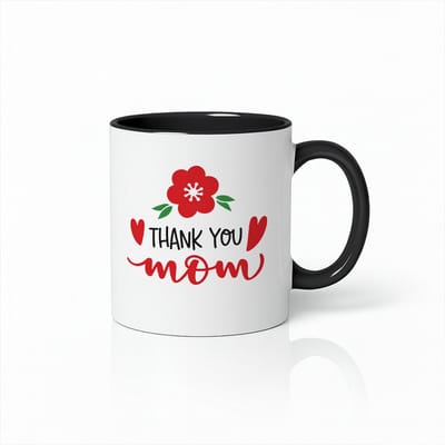 Thank You Mom Mok 330 ml – zwart-witte koffiemok met bloemen Moederdag design – Cadeau voor mama