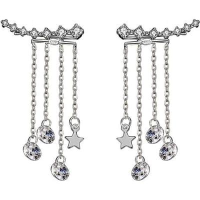 1 paire de boucles d'oreilles pendantes longues en argent sterling 925 avec zircons brillants et étoiles pour femmes, accessoires de luxe, bijoux punk, Eh1387 argenté