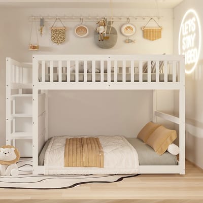 VVBV Houten Stapelbed 140x200 cm met Opbergruimte, Uitvalbeveiliging - Hout Wit