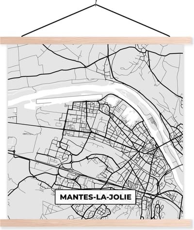 Posterhanger incl. Poster 40x40 cm - Schoolplaat - Kaart - Stadskaart - Frankrijk - Nantes-la-Jolie - Plattegrond - Textielposter - Blanke latten - Stadskaart