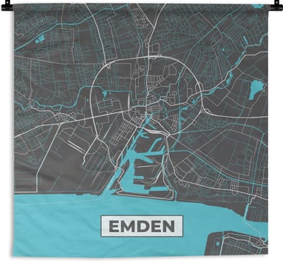 Wandkleed - Wanddoek - Kaart – Plattegrond – Stadskaart – Emden – Duitsland – Blauw - 180x180 cm - Wandtapijt