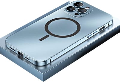 Magnetisch Aluminium Telefoonhoesje – Geschikt voor iPhone 14 Pro Max – Camera Lens Bescherming – Slank Design & Draadloos Opladen Compatibel- Blauw