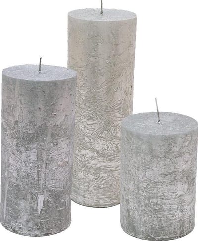 Cactula set van 3 stompkaarsen Zilver 7x10 / 7x15 / 7x20 Extra lange branduren