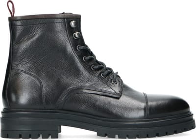 Manfield - Heren - Zwarte leren veterboots - Maat 40