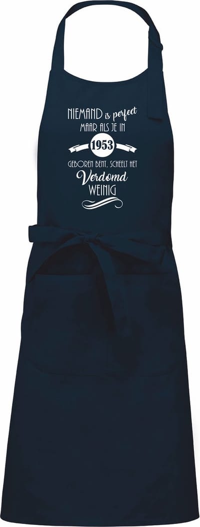 mijncadeautje - luxe keuken- barbecueschort - Niemand is perfect - 1953 - navy blauw