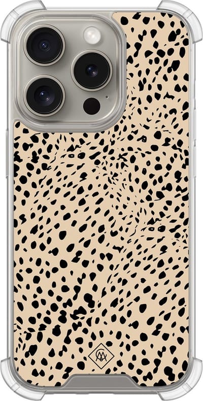 Casimoda® hoesje - Geschikt voor iPhone 15 Pro - Stippen bruin abstract - Shockproof case - Extra sterk - TPU/acryl - Bruin/beige, Transparant