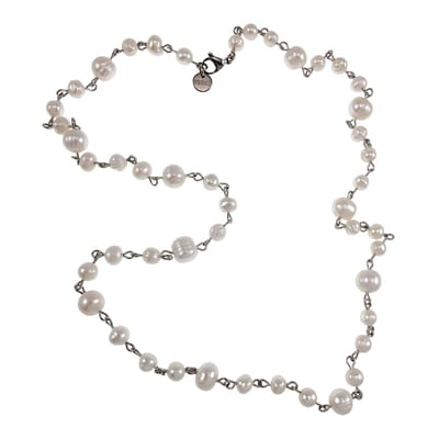 Ketting met zoetwaterparels en Roestvrij Staal, Parelsketting Unisex, 65 cm - Handgemaakt door esde2