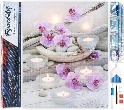 Figured'Art Diamond Painting set Volwassenen 40x50 cm Bloemen en kaarsen - 5D DIY Art full drill vierkante diamant - Opgerold canvas