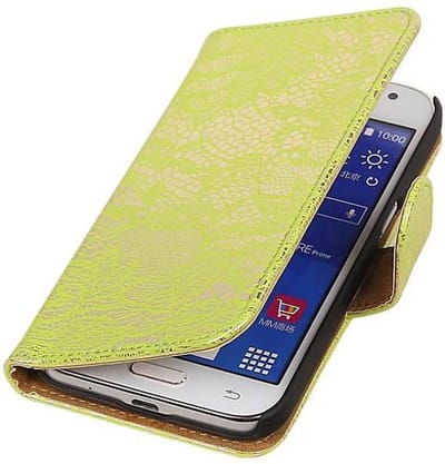 Lace Bookstyle Wallet Case Hoesjes Geschikt voor Samsung Galaxy Core Prime G360 Groen