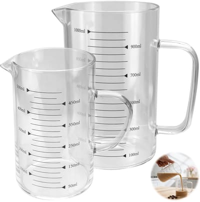 Maatbekerset van glas 500 ml + 1 l, voor bakken en koken, magnetronbestendig, temperatuurbestendig