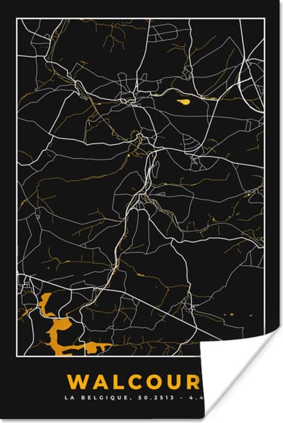 Poster Walcourt - Plattegrond - Goud - Stadskaart - Kaart - 120x180 cm XXL