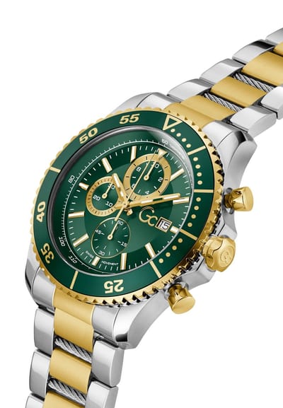 Gc Gc Speedracer Chrono Metal Quartz Chronograafhorloge Zilver En Geel Goud Kast Gemaakt Van 100% Roestvrij Staal En Een Armband Van 100% Roestvrij Staal 44 Z51006G9, Z51007G7