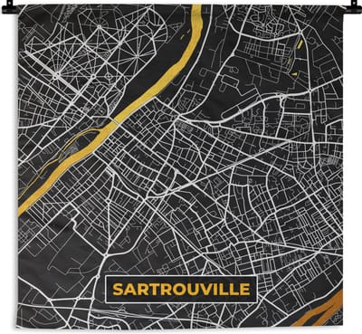 Wandkleed - Wanddoek - Plattegrond – Kaart – Stadskaart – Frankrijk – Sartrouville - 180x180 cm - Wandtapijt