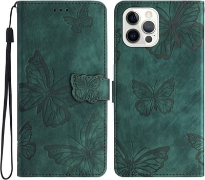 Coverup Hoesje - Geschikt voor iPhone 16 Pro Hoesje - Coverup Vlinders Book Case - Groen